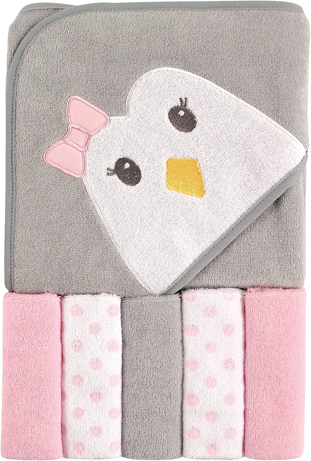 230816030451137_1 Luvable Friends Unisex Baby Hooded Towel with Five Washcloths, Duck, One Size - Image 1